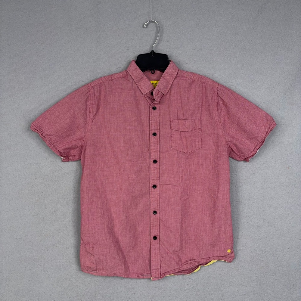 Descendant of Thieves Button Down Men Medium Red Micro Check Casual Short Sleeve